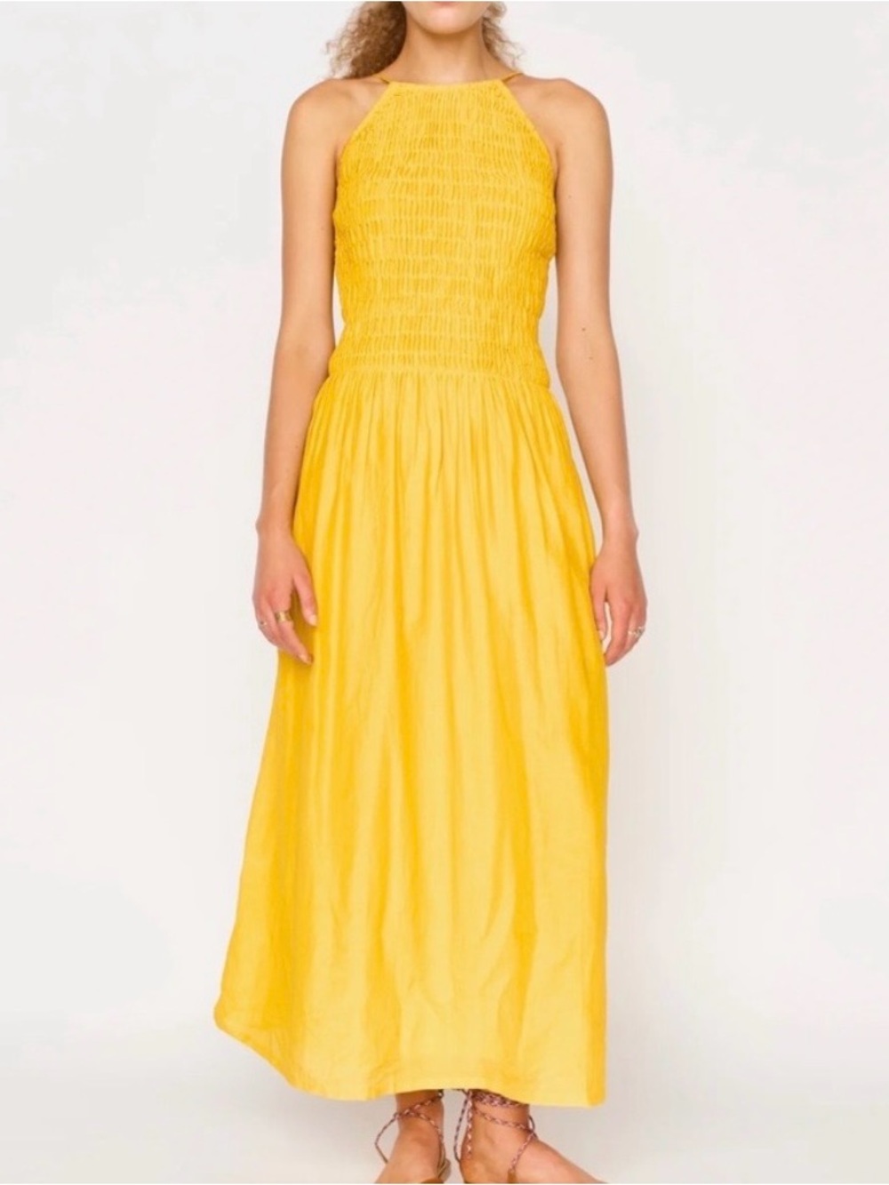 Mirth Alba Halter Dress in Canary Yellow XS Cotton Silk
